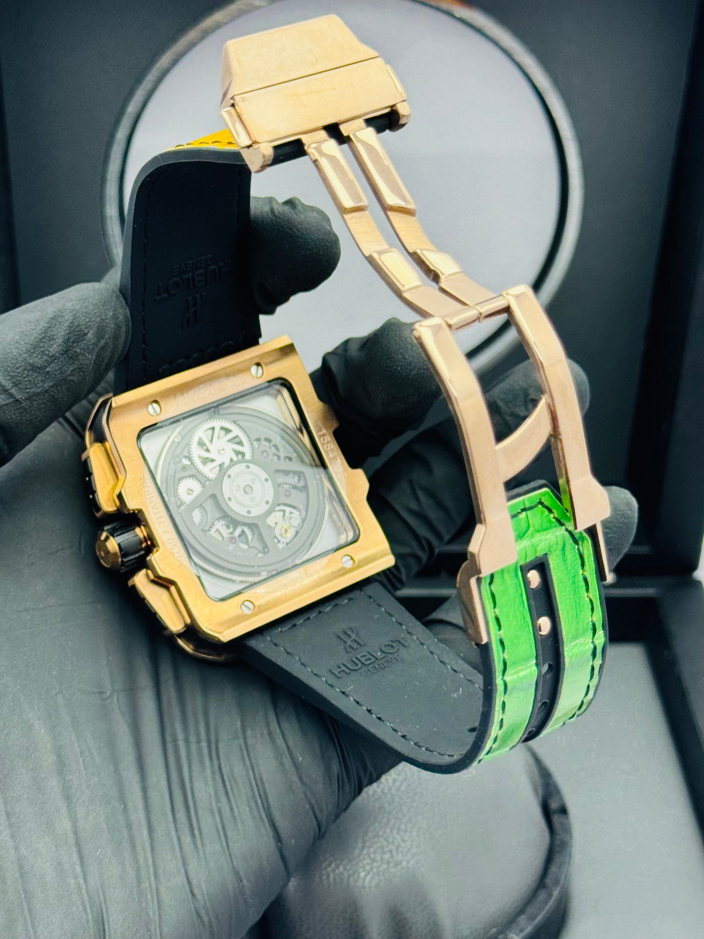 HUBLOT SQUARE SHAPE RAINBOW STONES EDITION IN PVC STRAPS