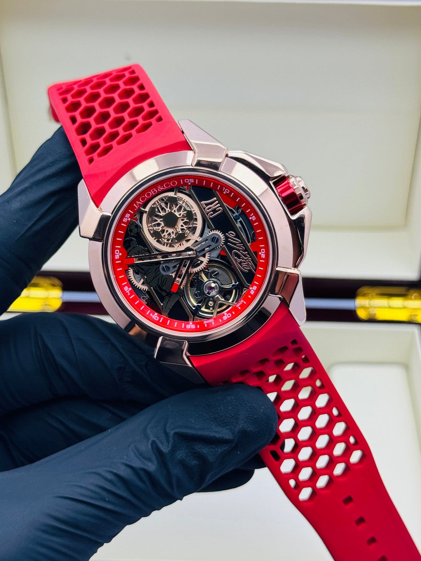 JACOB & CO. CR7 RoseGold With Full Red Rubber Straps Automatic Model