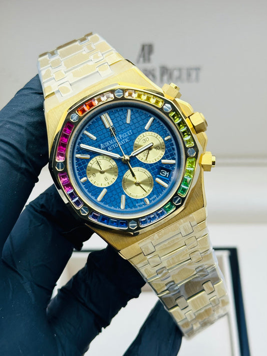 AP RAINBOW STONES EDITION IN GOLDEN CHAIN CHRONOGRAPHS EDITION QUARTZ