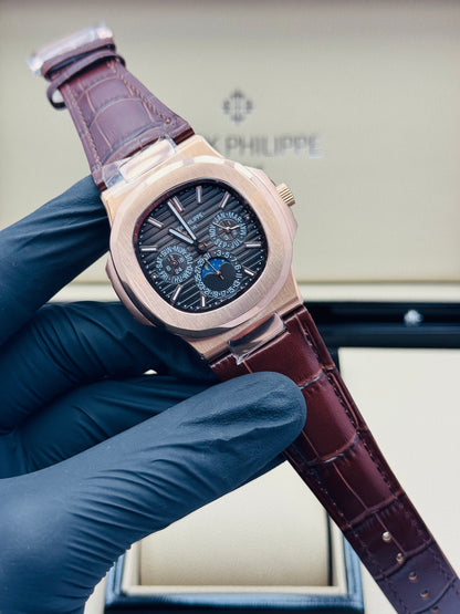 PATEK PHILLIPE THREE CHRONOGRAPHS CALENDAR AUTOMATIC MODEL IN LEATHER STRAPS