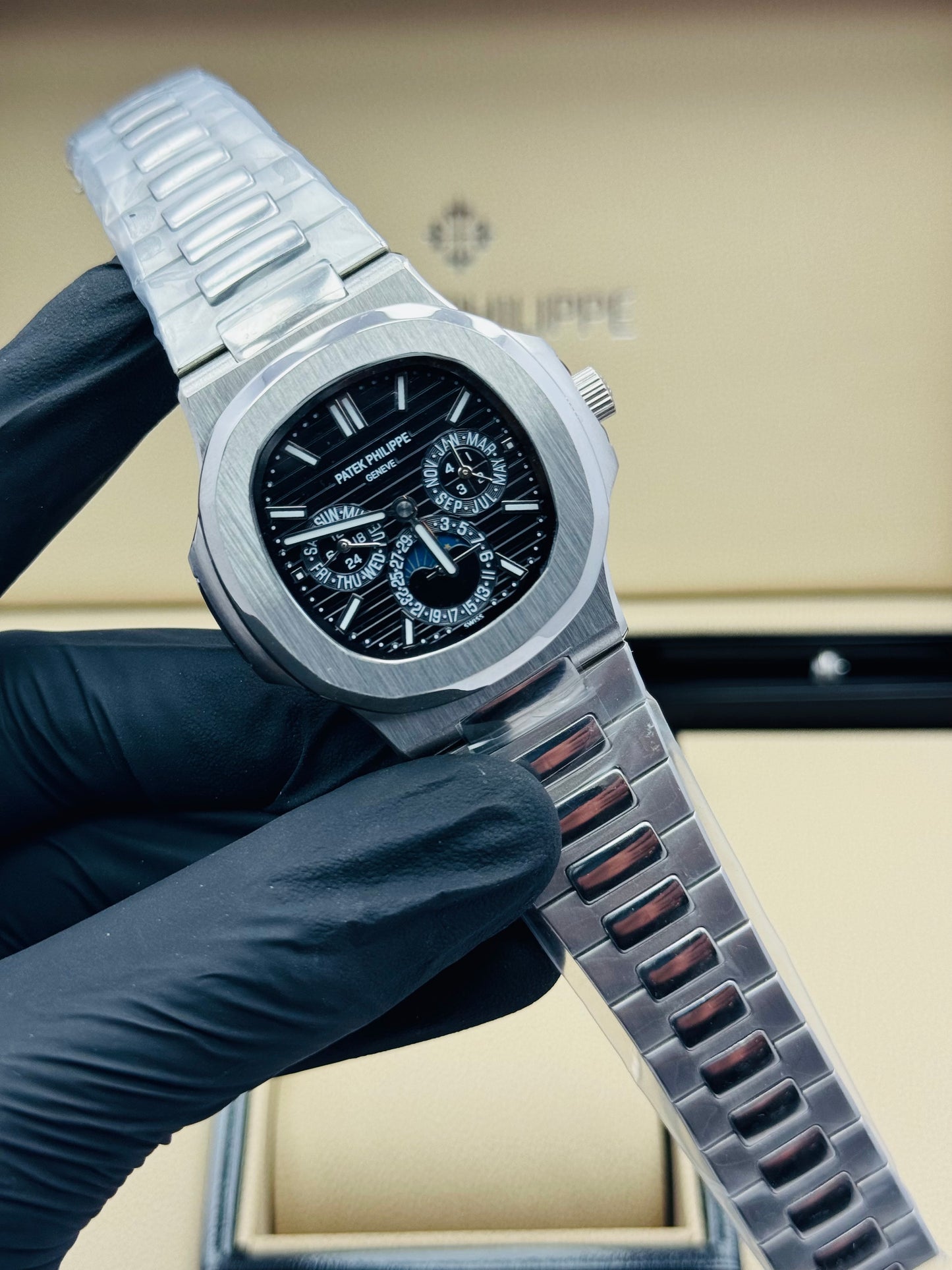 PATEK PHILLIPE THREE CHRONOGRAPHS CALENDAR AUTOMATIC MODEL SILVER