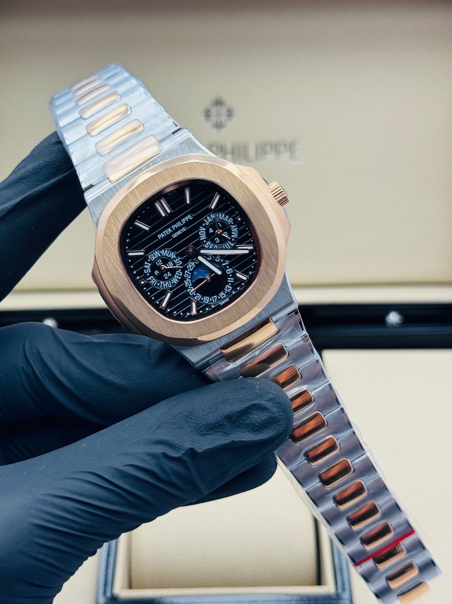 PATEK PHILLIPE THREE CHRONOGRAPHS CALENDAR AUTOMATIC MODEL 2-TONE ROSE GOLD