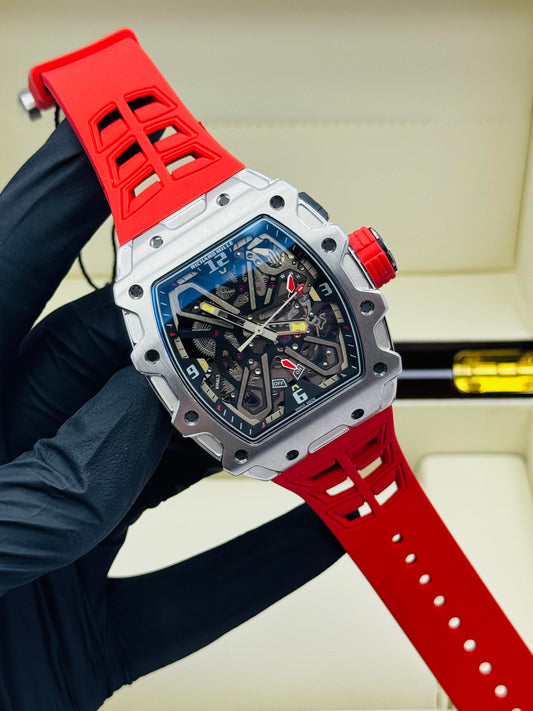 RICHARD MILLE X - PATTERN RED WITH SILVER RAFAEL NADAL AUTOMATIC EDITION.