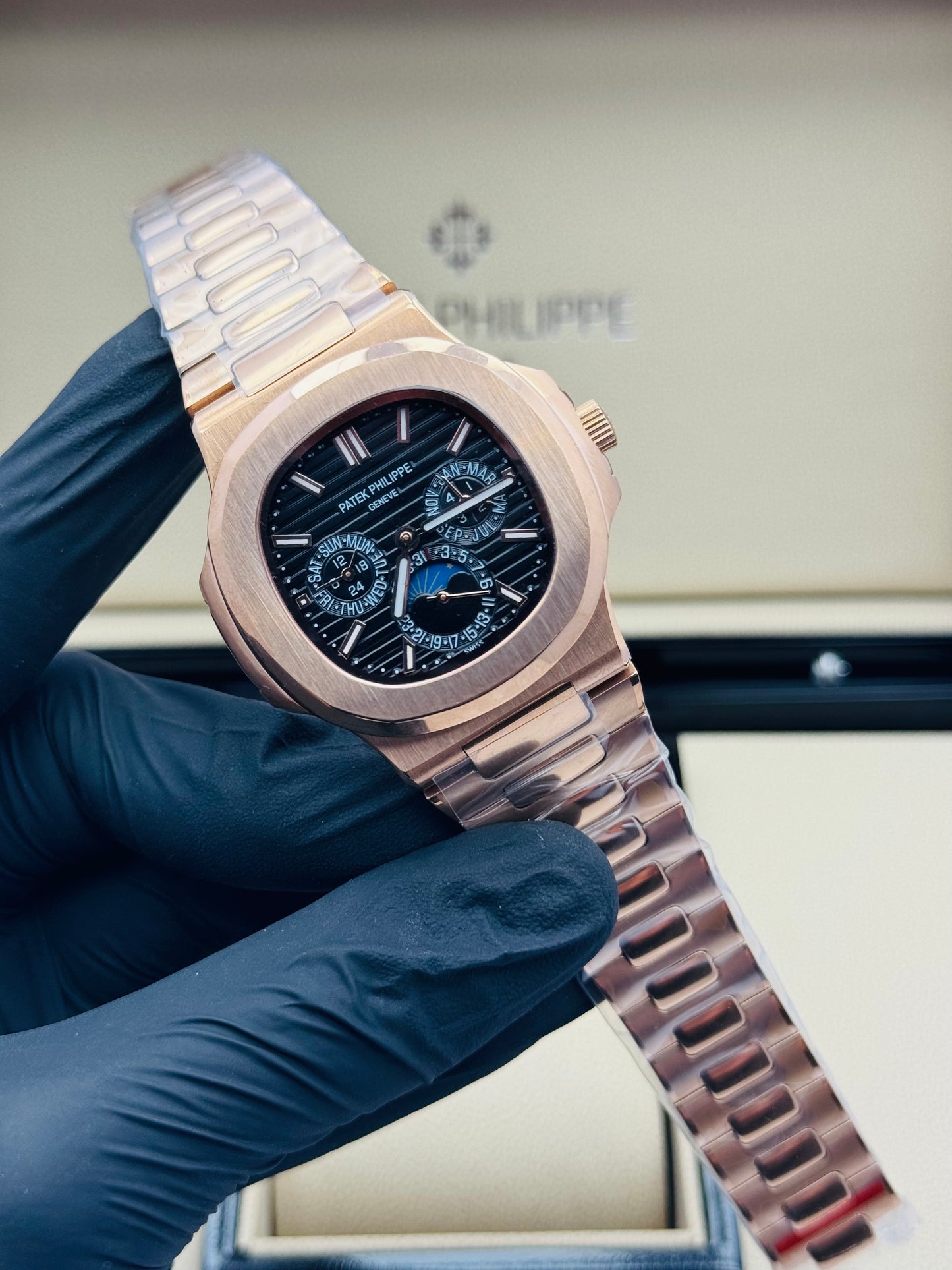 PATEK PHILLIPE THREE CHRONOGRAPHS CALENDAR AUTOMATIC MODEL ROSE GOLD