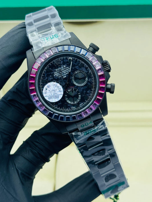 ROLEX ALL BLACK RAINBOW STONES DAYTONA MODEL IN CHAIN AUTOMATIC
