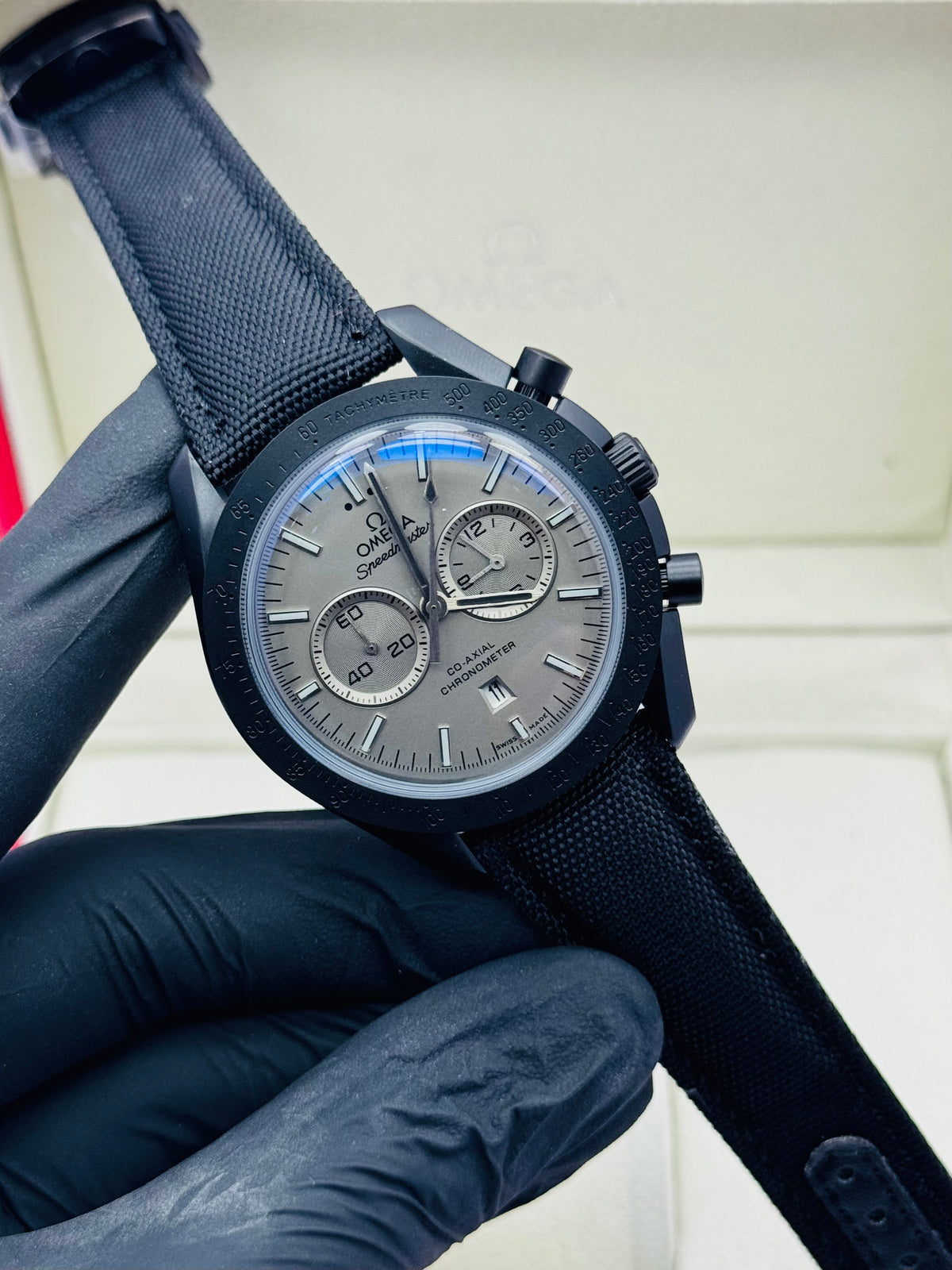 OMEGA SPEEDMASTER AUTOMATIC DOUBLE CHRONOGRAPHIC MODEL IN LEATHER STRAPS