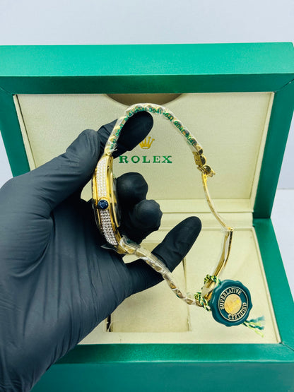 ROLEX FULL STONE ARABIC DIAL GOLDEN CHAIN MODEL AUTOMATIC