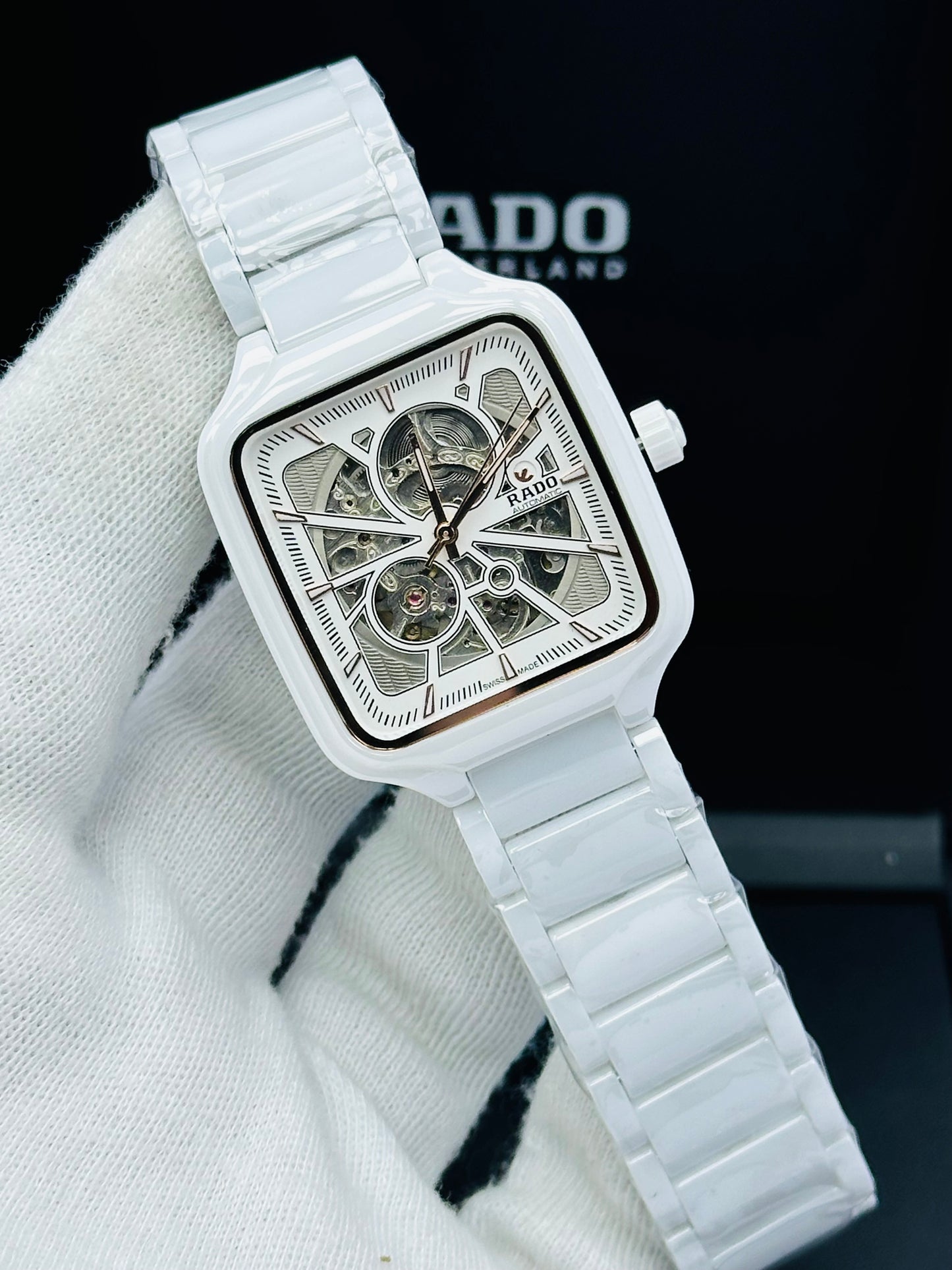 RADO SQUARE SHAPE ALL WHITE CERAMIC MODEL AUTOMATIC