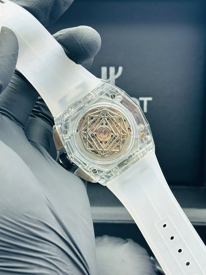 HUBLOT SANG BLEU SAPPHIRE MODEL ALL TRANSPARENT QUARTZ