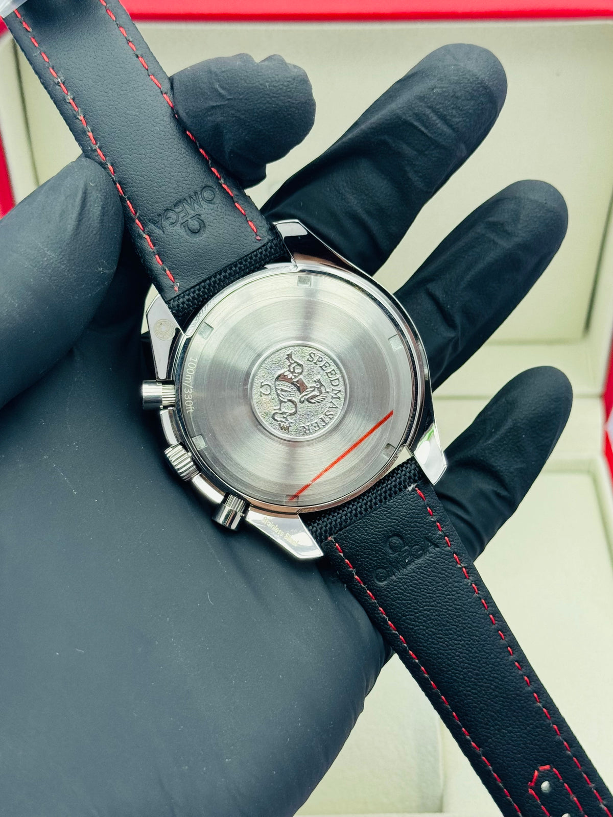 OMEGA SPEEDMASTER AUTOMATIC DOUBLE CHRONOGRAPHIC MODEL IN LEATHER STRAPS