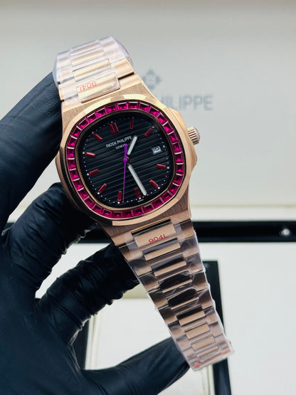 PATEK PHILLIPE RUBY STONES EDITION IN ROSE GOLD CHAIN AUTOMATIC