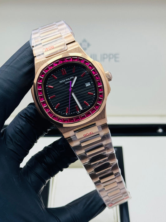 PATEK PHILLIPE RUBY STONES EDITION IN ROSE GOLD CHAIN AUTOMATIC