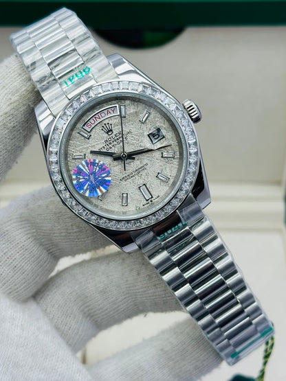 ROLEX DAY-DATE STONES EDITION IN SILVER CHAIN AUTOMATIC