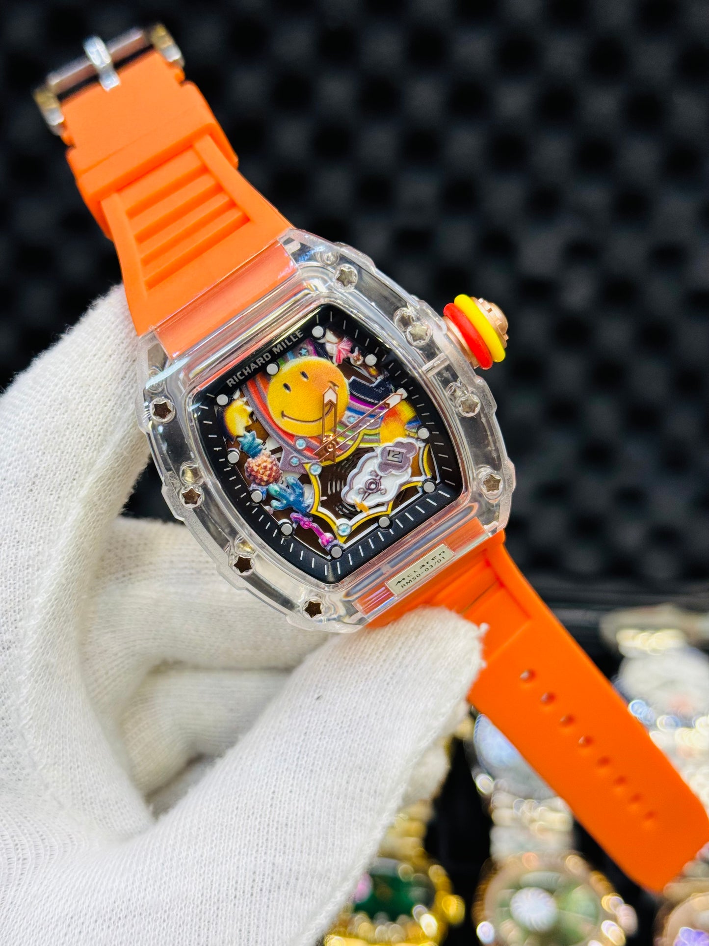 RM SMILEY EDITION TRANSPARENT CASE 2ND Grade Copy Quartz.