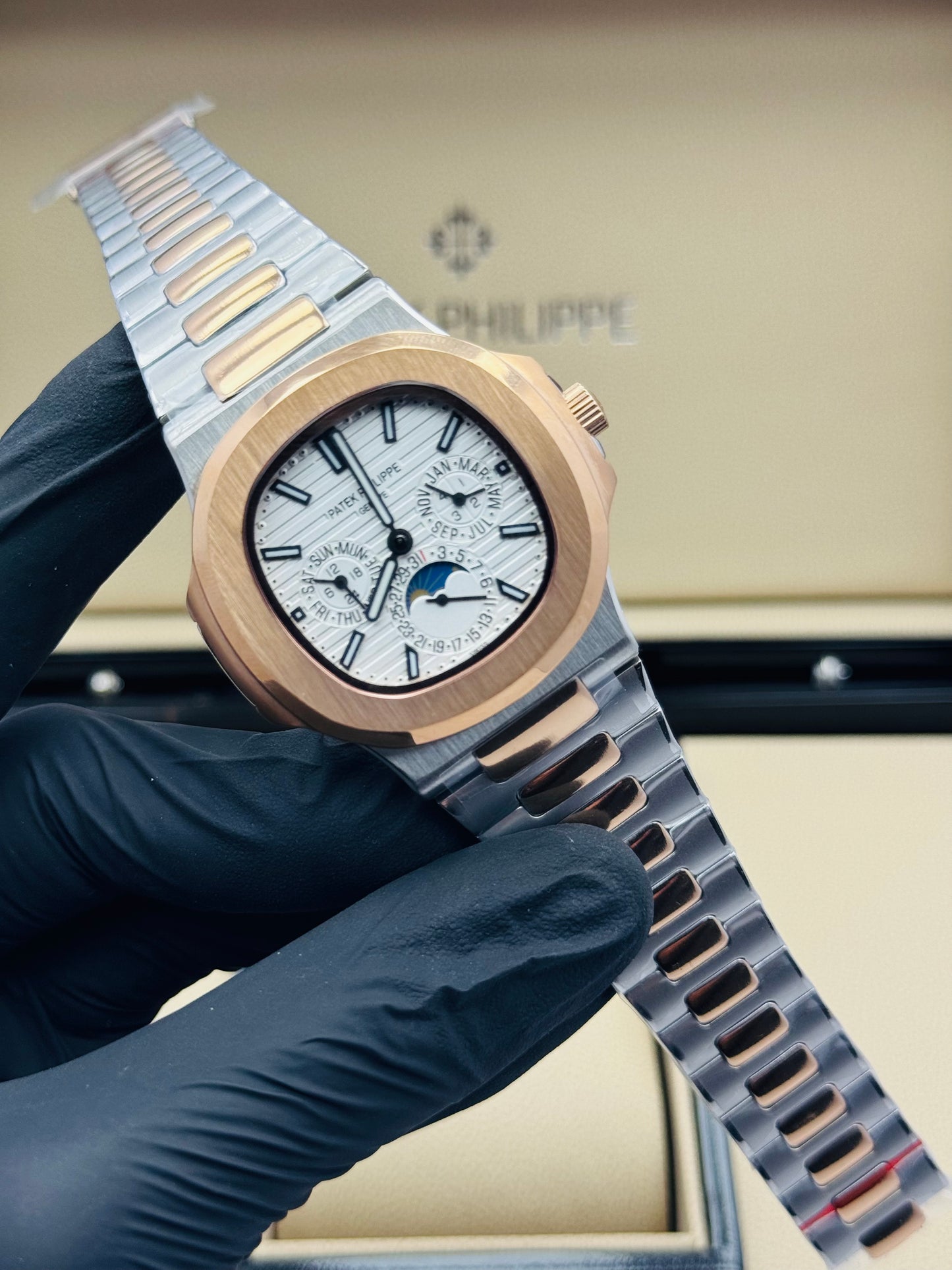 PATEK PHILLIPE THREE CHRONOGRAPHS CALENDAR AUTOMATIC MODEL 2-TONE ROSE GOLD