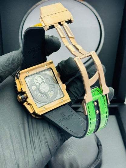 HUBLOT SQUARE SHAPE RAINBOW STONES EDITION IN PVC STRAPS