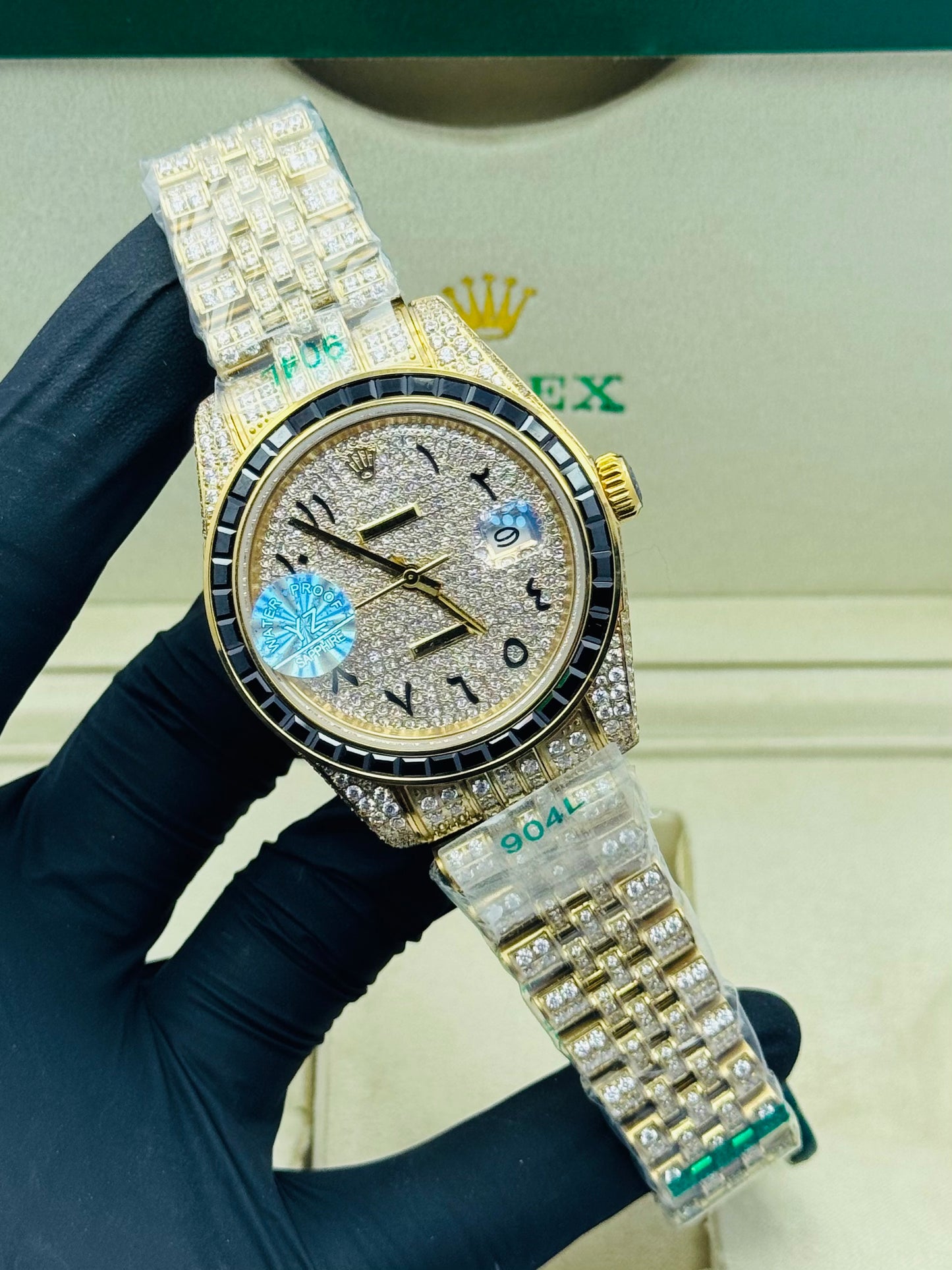 ROLEX FULL STONE ARABIC DIAL GOLDEN CHAIN MODEL AUTOMATIC