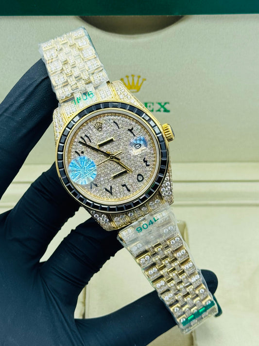 ROLEX FULL STONE ARABIC DIAL GOLDEN CHAIN MODEL AUTOMATIC