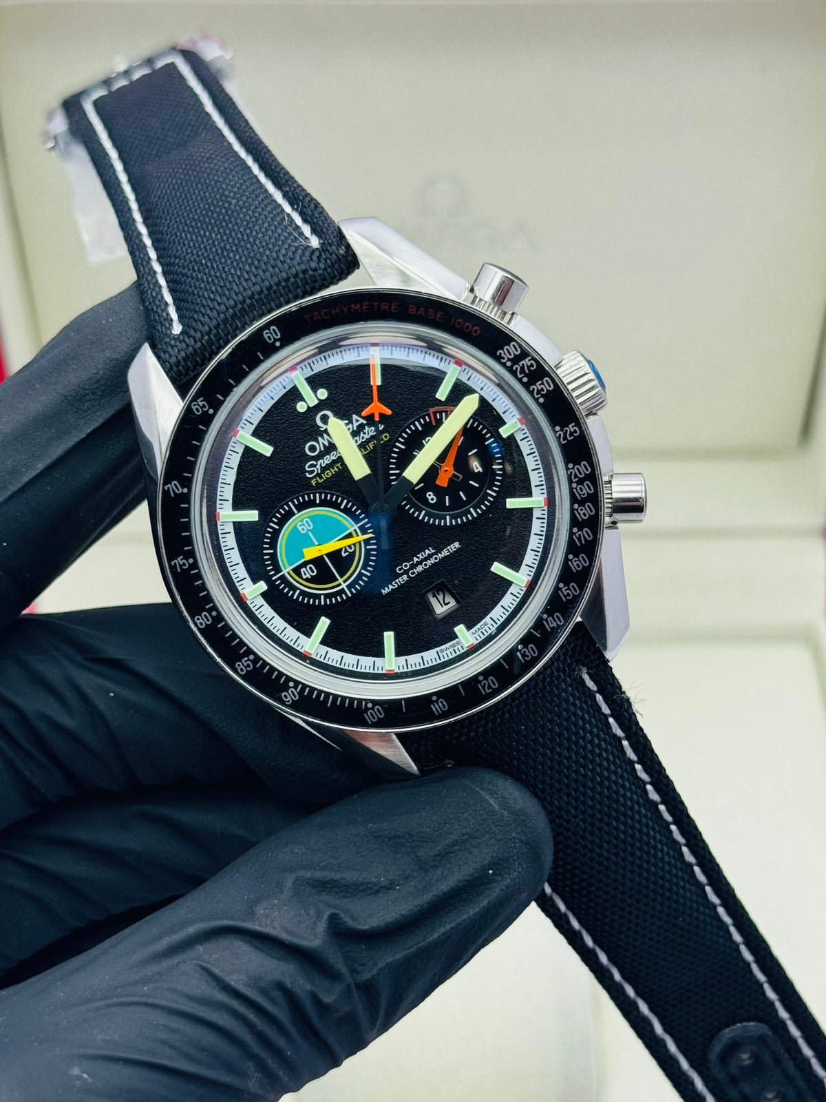 OMEGA SPEEDMASTER AUTOMATIC DOUBLE CHRONOGRAPHIC MODEL IN LEATHER STRAPS