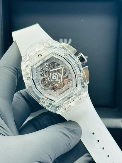 HUBLOT SANG BLEU SAPPHIRE MODEL ALL TRANSPARENT QUARTZ