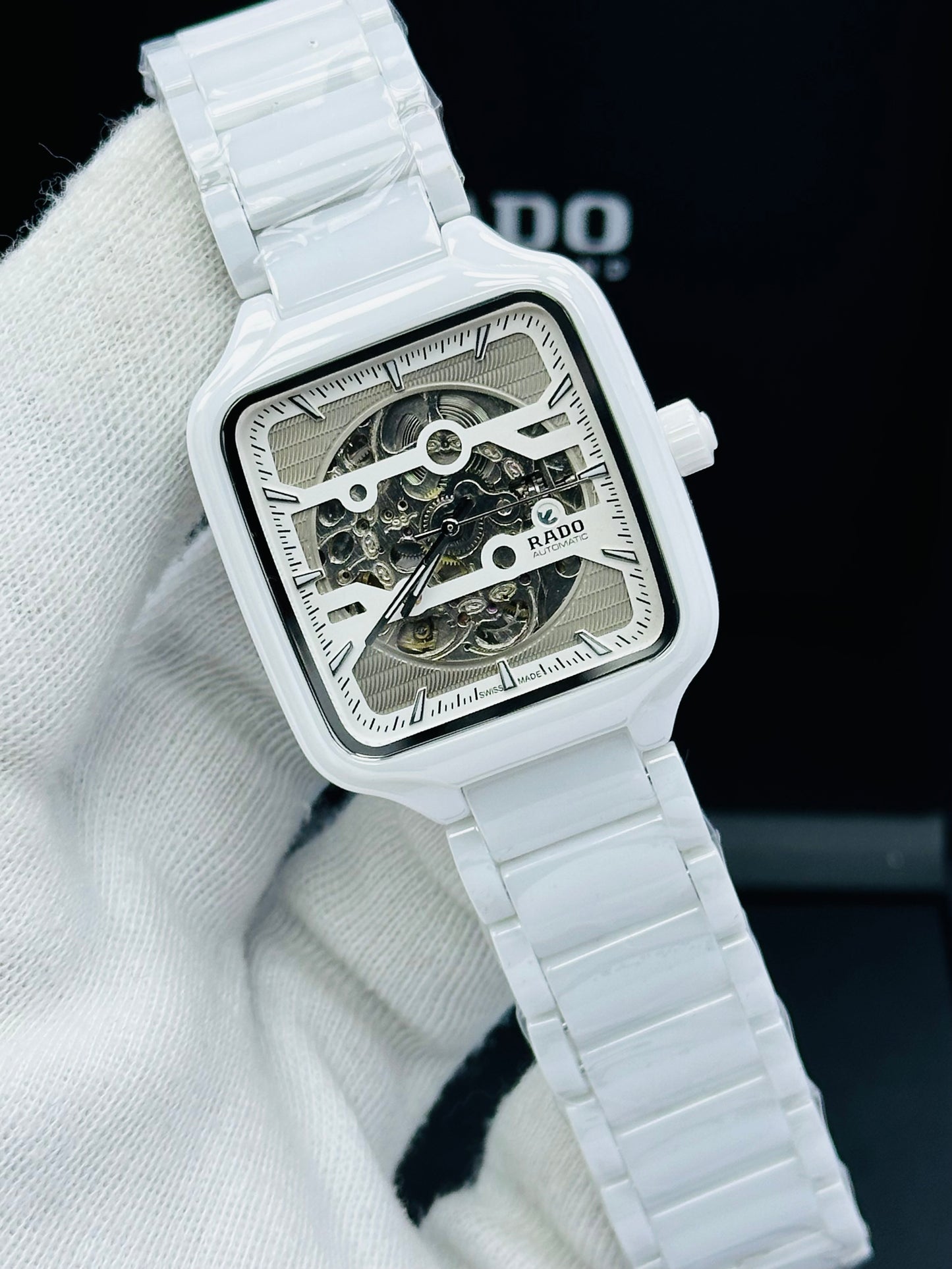 RADO SQUARE SHAPE ALL WHITE CERAMIC MODEL AUTOMATIC
