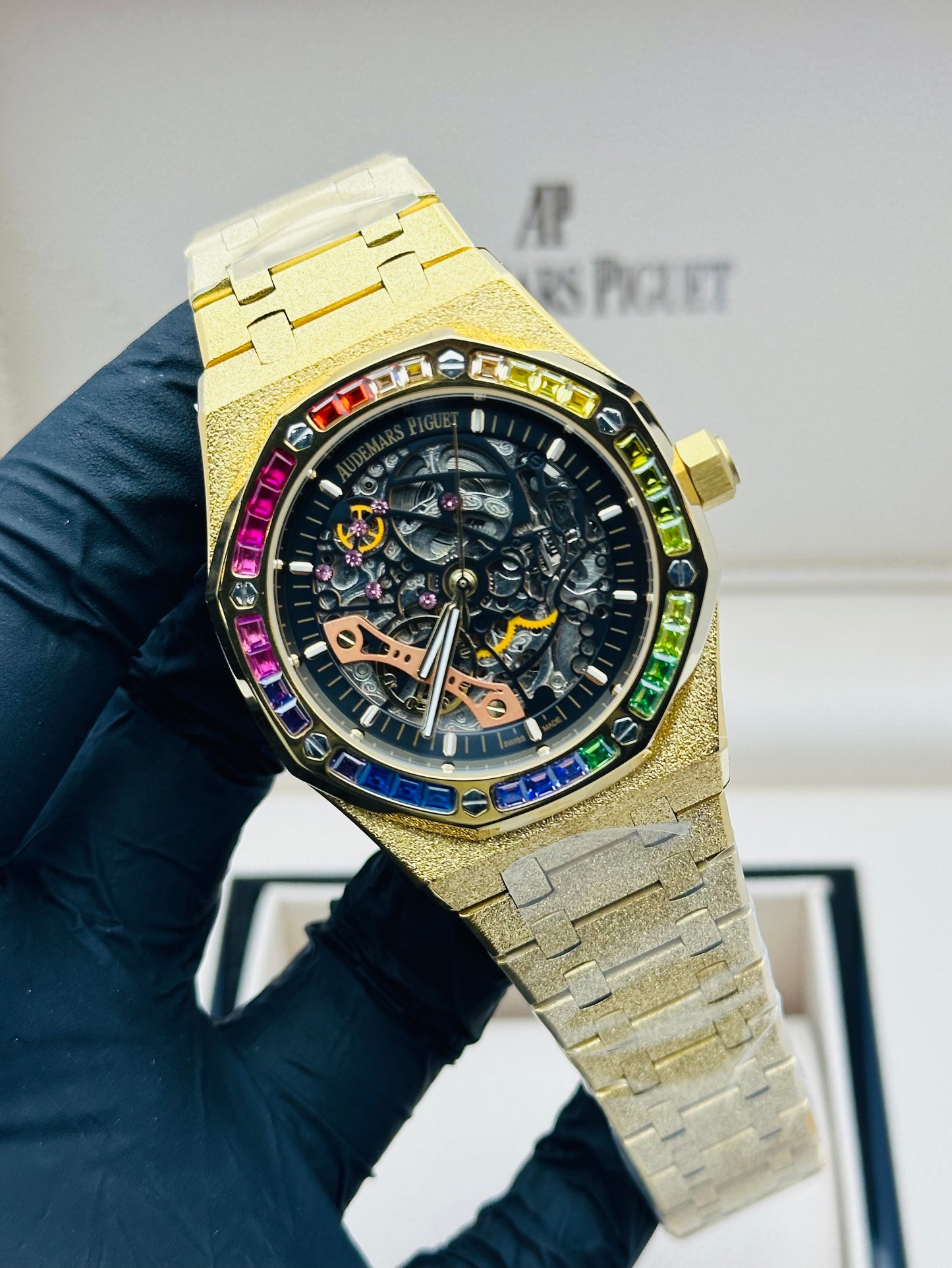 AP RAINBOW STONES EDITION FROSTED CHAIN IN GOLDEN AUTOMATIC
