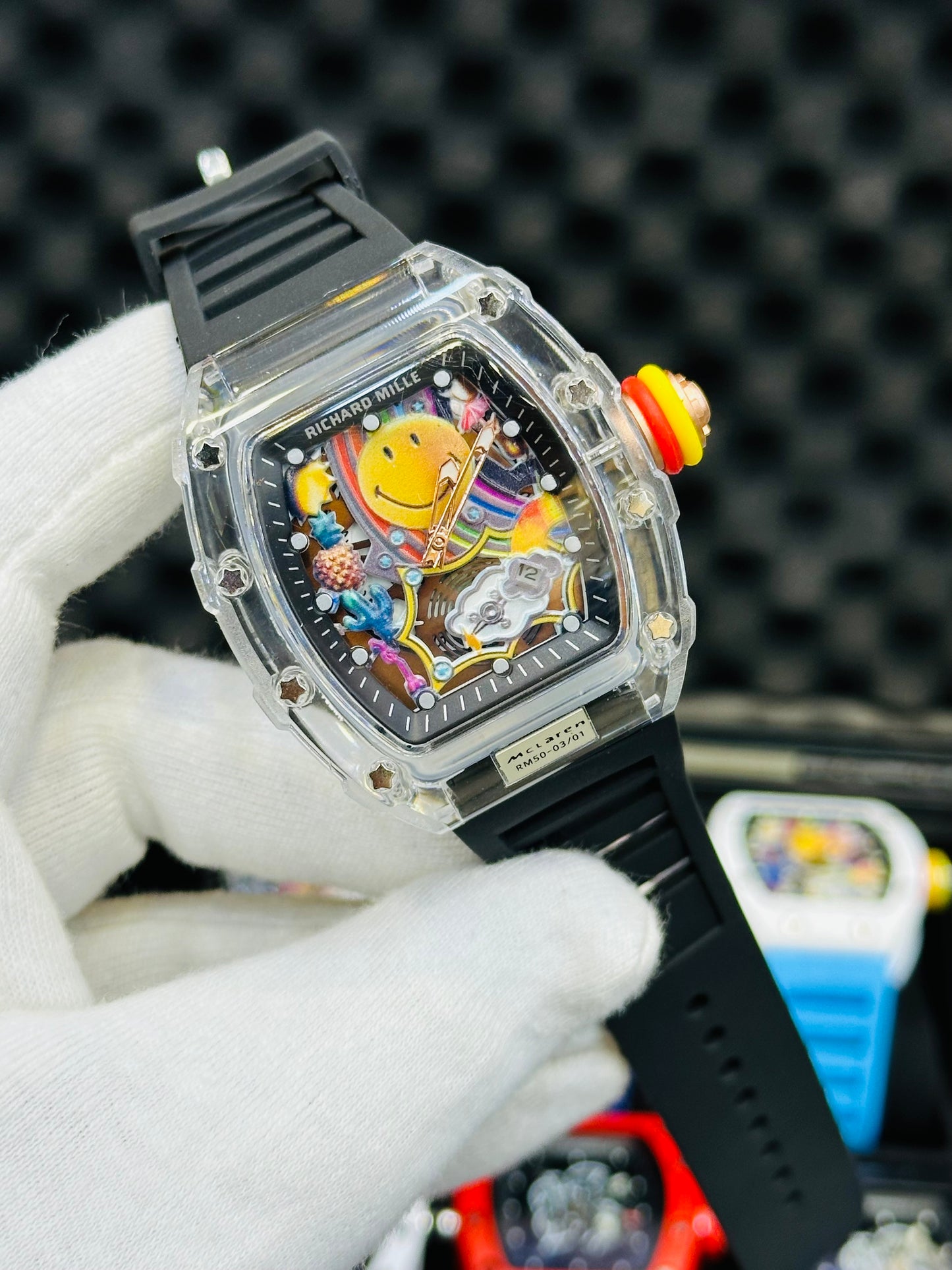 RM SMILEY EDITION TRANSPARENT CASE 2ND Grade Copy Quartz.